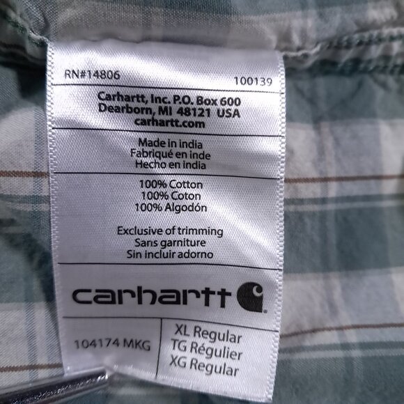 Carhartt Button Down Shirt Mens XL 100% Cotton Relaxed Fit Green Plaid 104174 - Picture 10 of 11